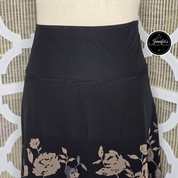 The Limited NWT 100% Silk Black Tan Gray Floral A-Line Vintage Skirt Size 8 - Picture 2 of 10